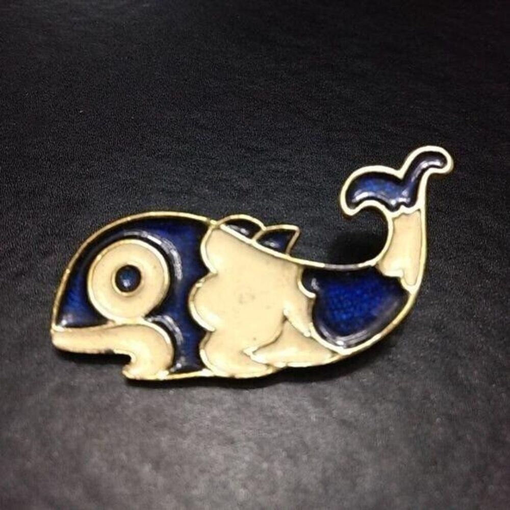A whale of a brooch blue cream gold tone